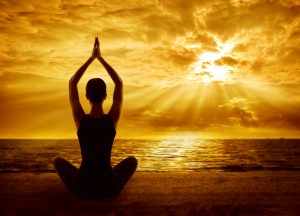yoga meditation concept woman silhouette healthy meditating